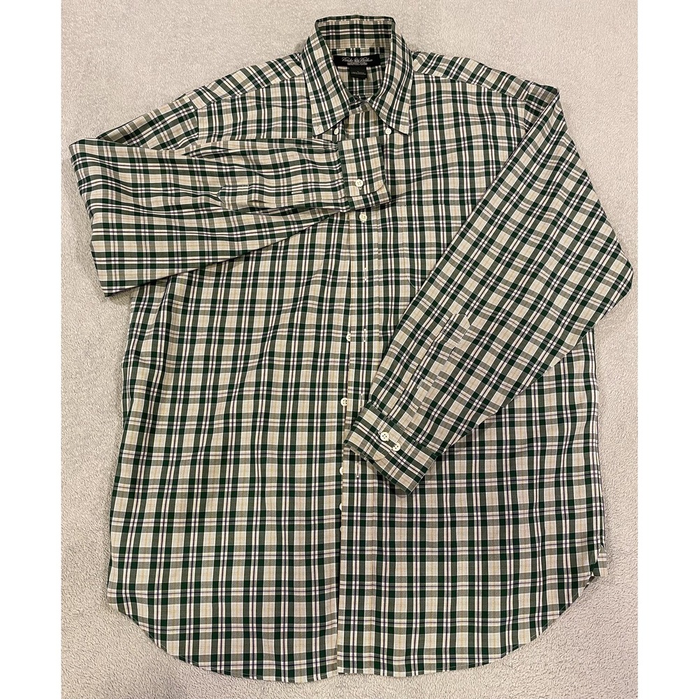 New‎ Brooks Brothers Country Club Shirt Large Long Sleeve Green Mens Plaid Check